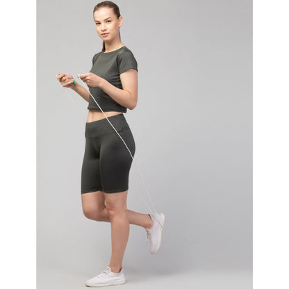 Generic Women's Polyester Solid Above Knee High-Rise Shorts (Green)