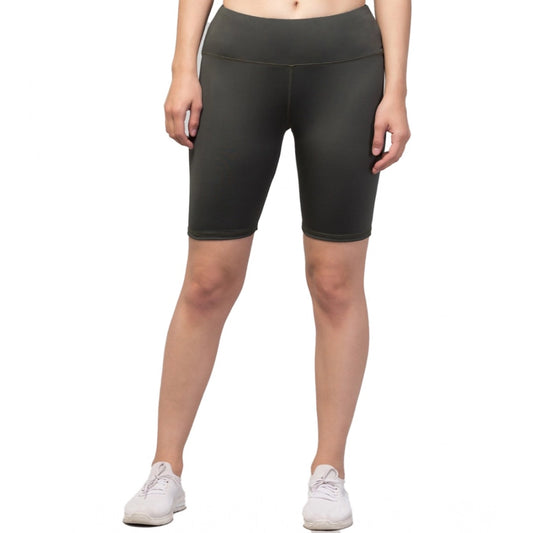 Generic Women's Polyester Solid Above Knee High-Rise Shorts (Green)