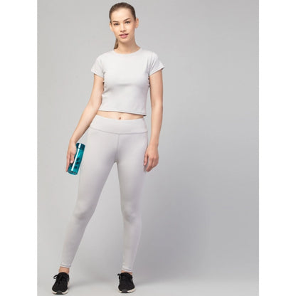 Generic Women's Polyester Solid Ankle Length High-Rise Tights (Light Grey)