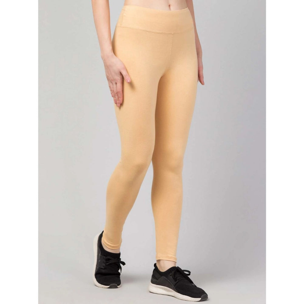 Generic Women's Polyester Solid Ankle Length High-Rise Tights (Beige)