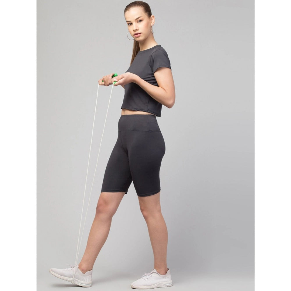 Generic Women's Polyester Solid Above Knee High-Rise Shorts (Grey)