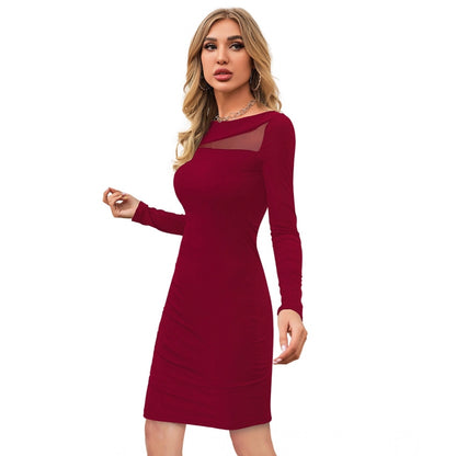 Generic Women's Knitting stretchable Solid Round Neck Full Sleeve Dress (Maroon)