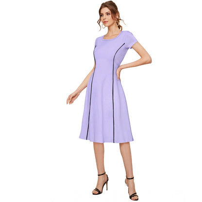 Generic Women's Knitting stretchable Solid Round Neck Cap Sleeve Dress (Purple)