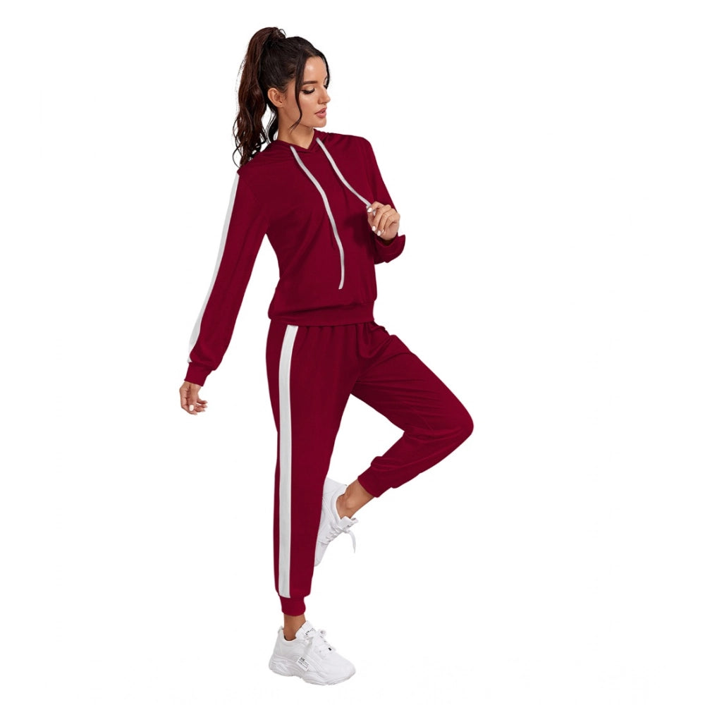 Generic Women's Knitting stretchable Solid Hooded Neck Full Sleeve Track Suit (Maroon)