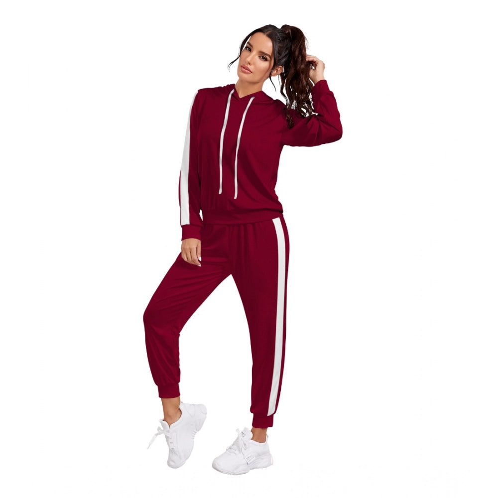 Generic Women's Knitting stretchable Solid Hooded Neck Full Sleeve Track Suit (Maroon)