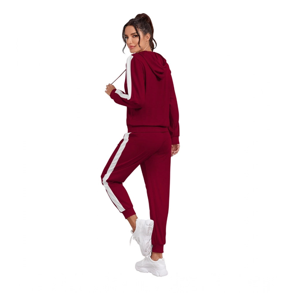 Generic Women's Knitting stretchable Solid Hooded Neck Full Sleeve Track Suit (Maroon)