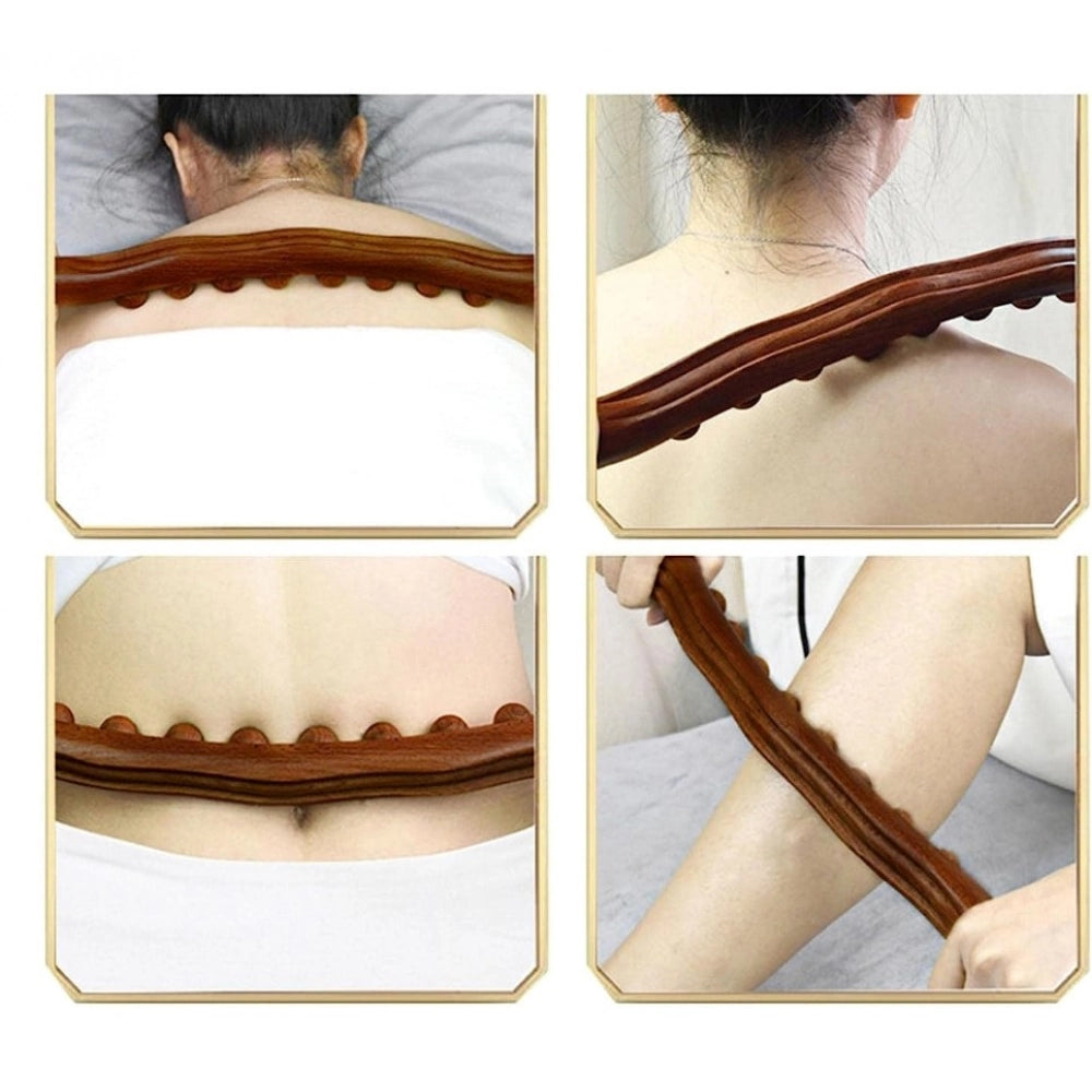 Generic Wood Gua Sha Massager Therapy Tool Soft Manual 8 Beads Roller (Brown)