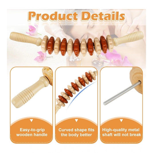 Generic Wood Wheel Roller Massage Stick (Wood - Brown)