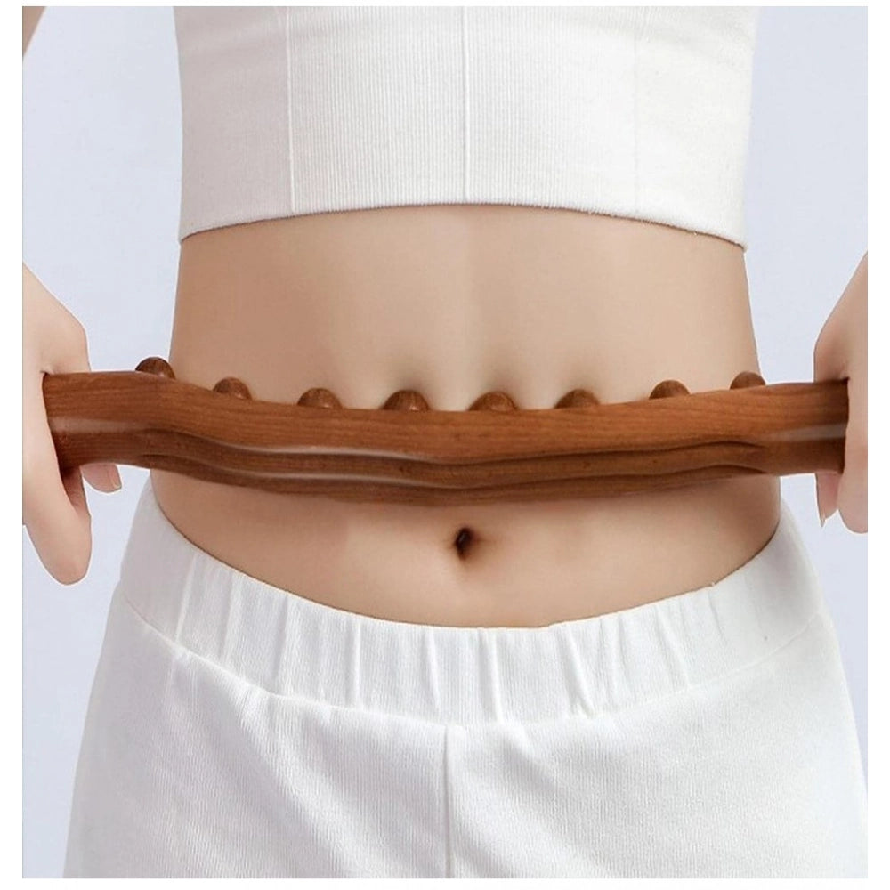 Generic Wood Gua Sha Massager Therapy Tool Soft Manual 8 Beads Roller (Brown)