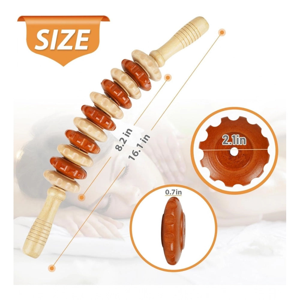 Generic Wood Wheel Roller Massage Stick (Wood - Brown)