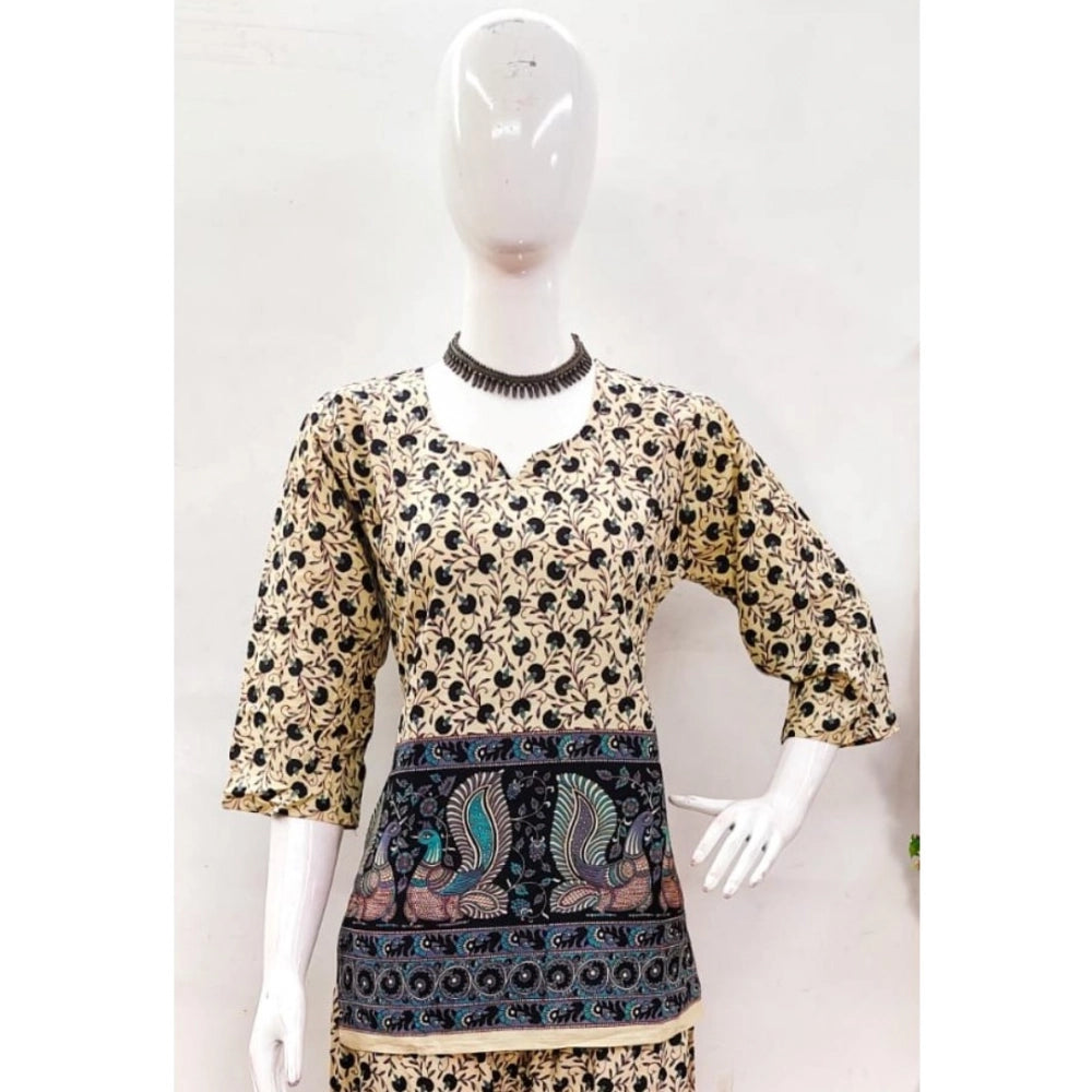 Generic Women's Cotton Jaipuri Printed 3-4th Sleeve Co ord Set (Multicolor)