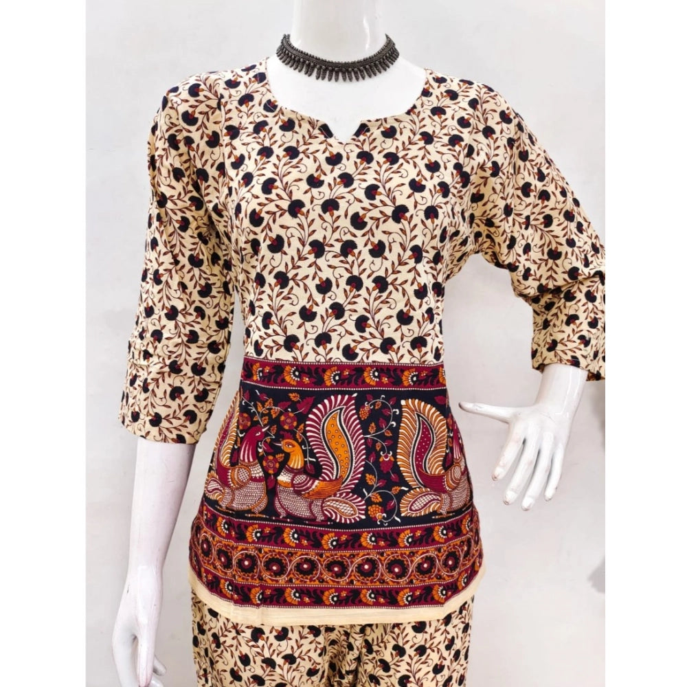 Generic Women's Cotton Jaipuri Printed 3-4th Sleeve Co ord Set (Multicolor)