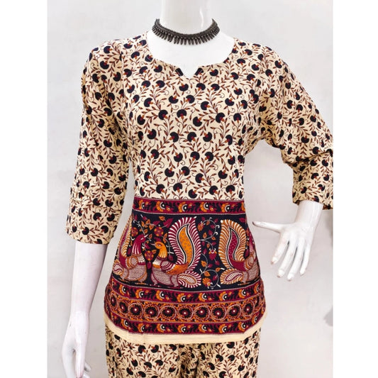 Generic Women's Cotton Jaipuri Printed 3-4th Sleeve Co ord Set (Multicolor)