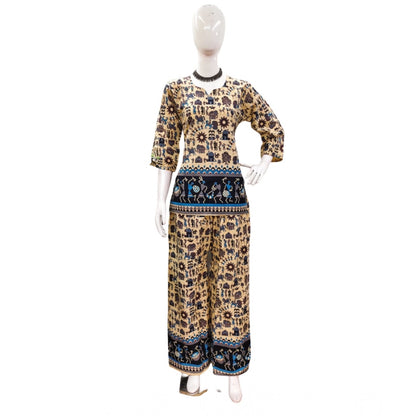 Generic Women's Cotton Jaipuri Printed 3-4th Sleeve Co ord Set (Multicolor)