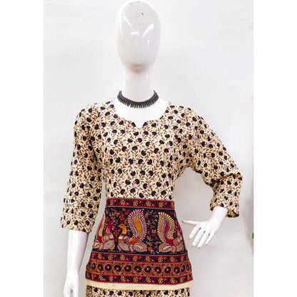 Generic Women's Cotton Jaipuri Printed 3-4th Sleeve Co ord Set (Multicolor)