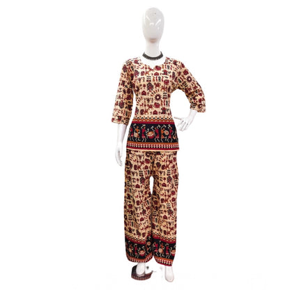 Generic Women's Cotton Jaipuri Printed 3-4th Sleeve Co ord Set (Multicolor)