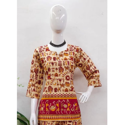 Generic Women's Cotton Jaipuri Printed 3-4th Sleeve Co ord Set (Multicolor)