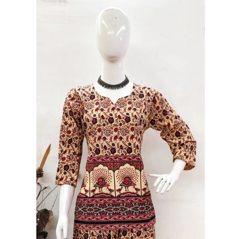 Generic Women's Cotton Jaipuri Printed 3-4th Sleeve Co ord Set (Multicolor)