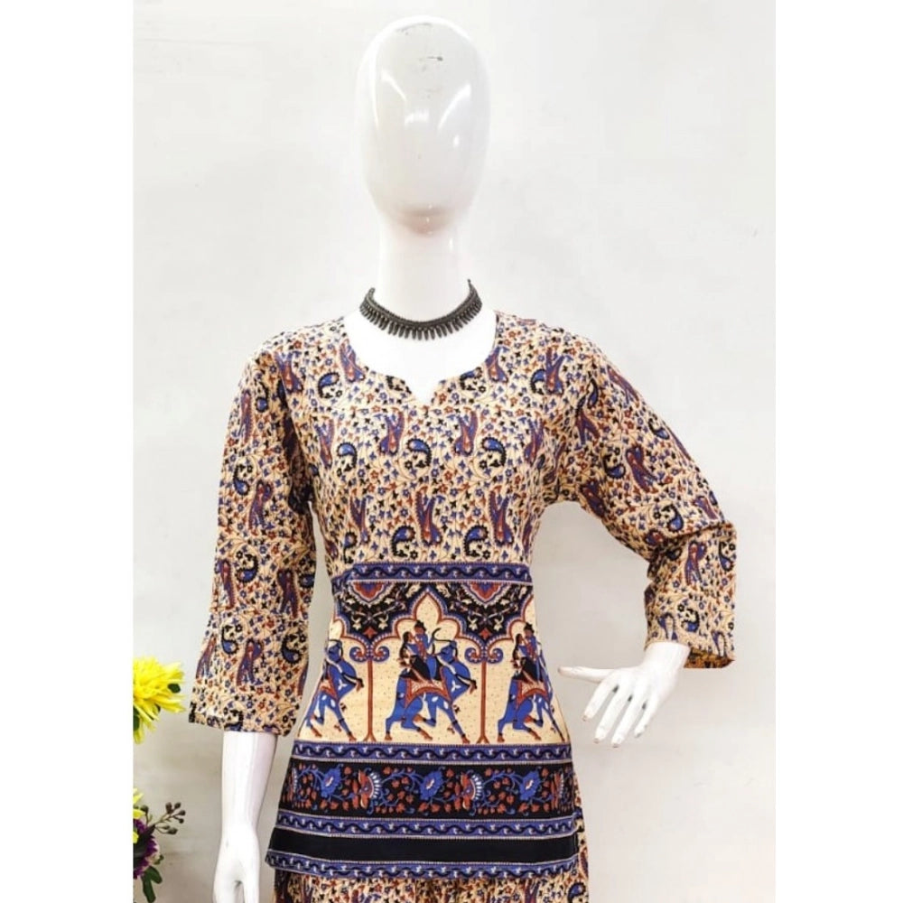 Generic Women's Cotton Jaipuri Printed 3-4th Sleeve Co ord Set (Multicolor)