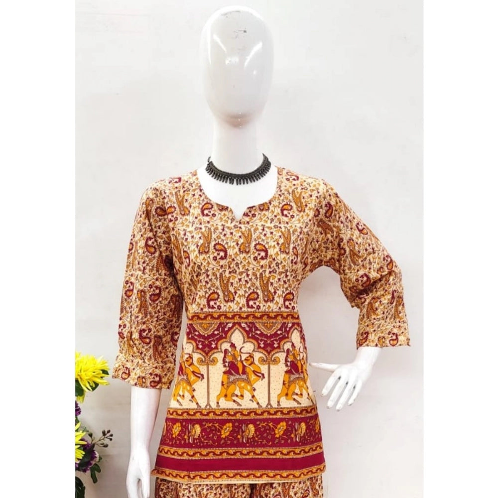 Generic Women's Cotton Jaipuri Printed 3-4th Sleeve Co ord Set (Multicolor)