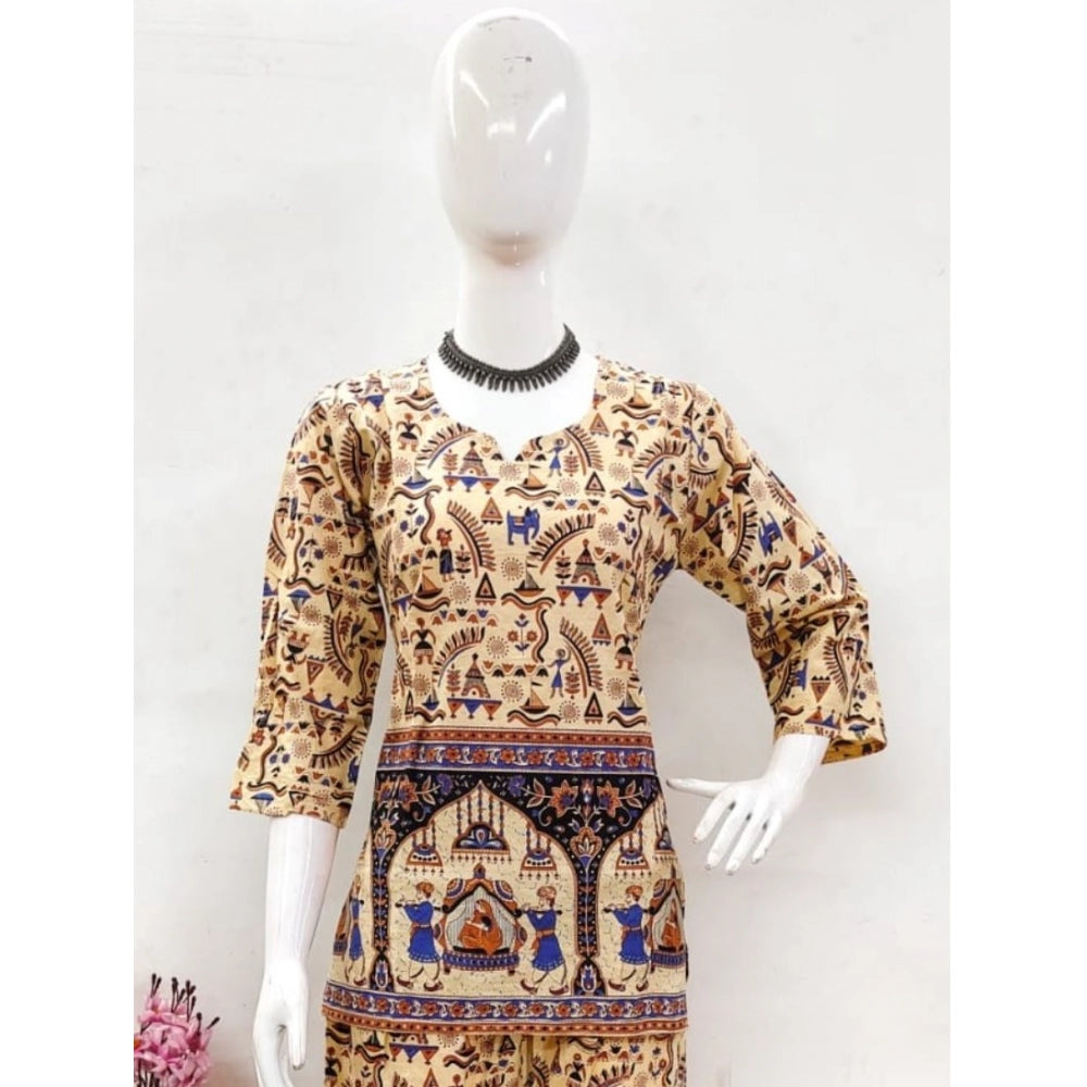 Generic Women's Cotton Jaipuri Printed 3-4th Sleeve Co ord Set (Multicolor)