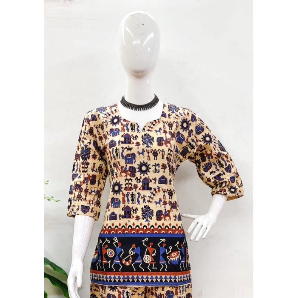 Generic Women's Cotton Jaipuri Printed 3-4th Sleeve Co ord Set (Multicolor)