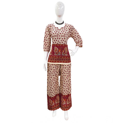 Generic Women's Cotton Jaipuri Printed 3-4th Sleeve Co ord Set (Multicolor)