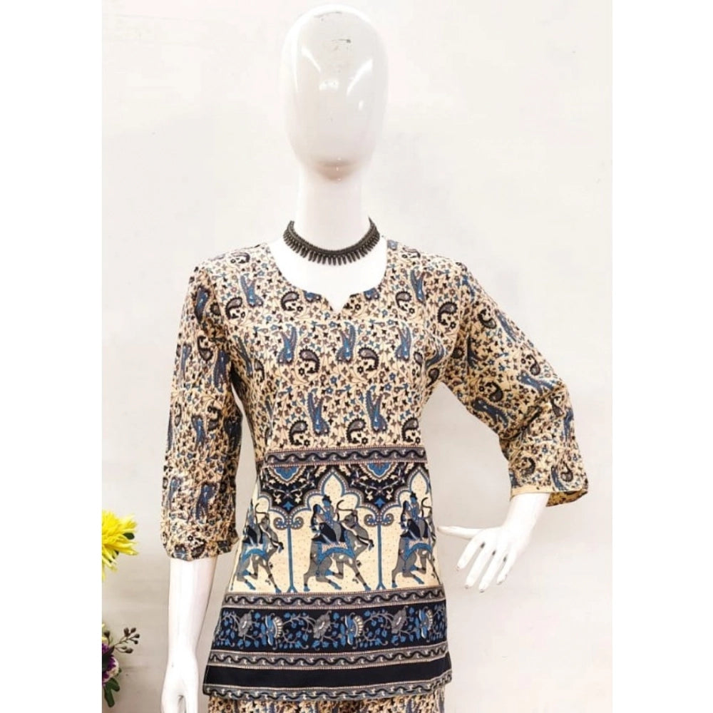 Generic Women's Cotton Jaipuri Printed 3-4th Sleeve Co ord Set (Multicolor)