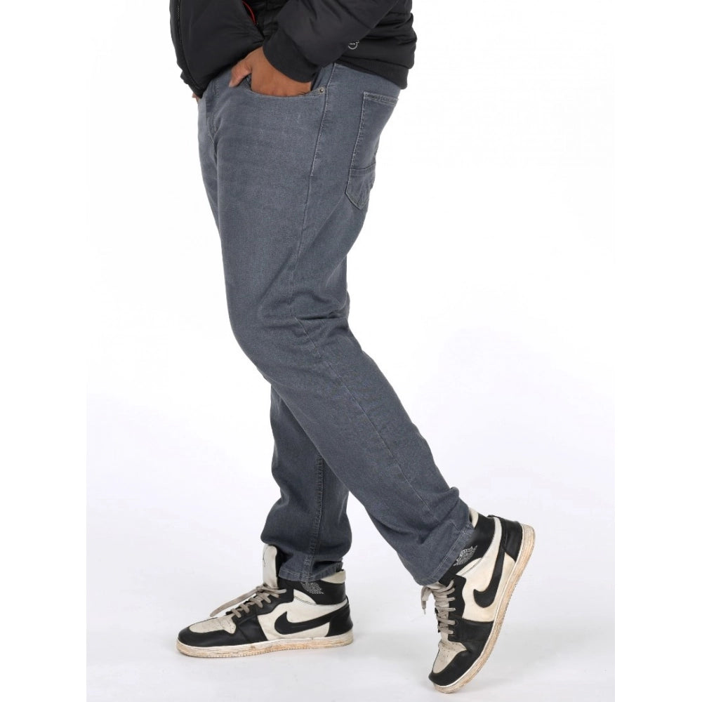 Generic Men's Cotton Blended Solid Plus Size Jeans (Grey)