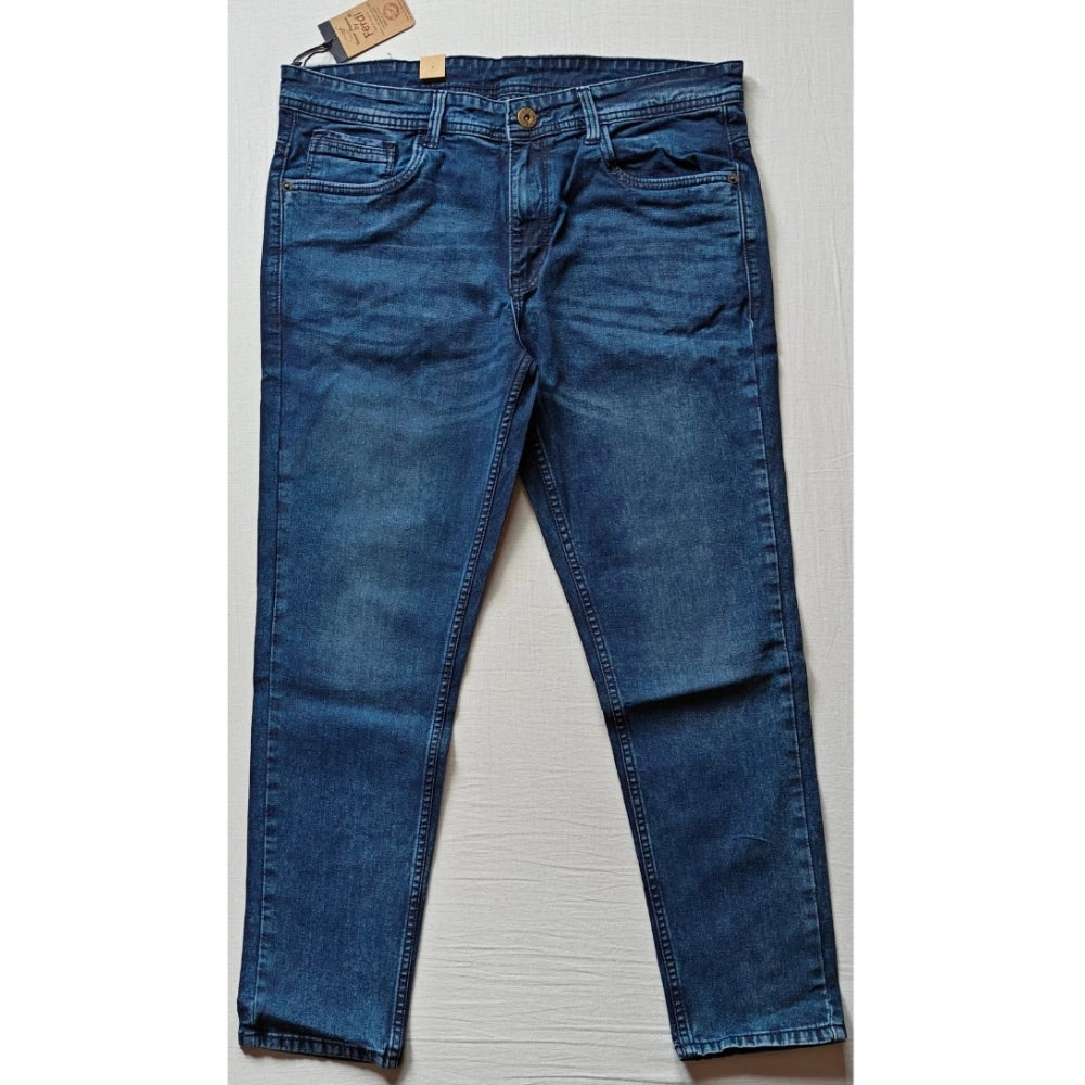 Generic Men's Cotton Blended Solid Tapered Jeans (Blue)