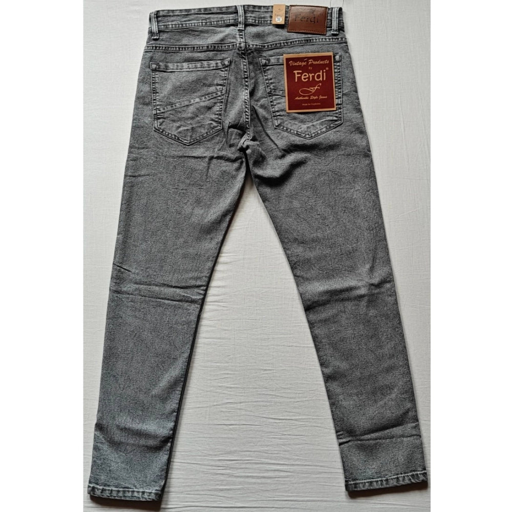 Generic Men's Cotton Blended Solid Tapered Jeans (Grey)