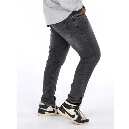 Generic Men's Cotton Blended Solid Plus Size Jeans (Grey)