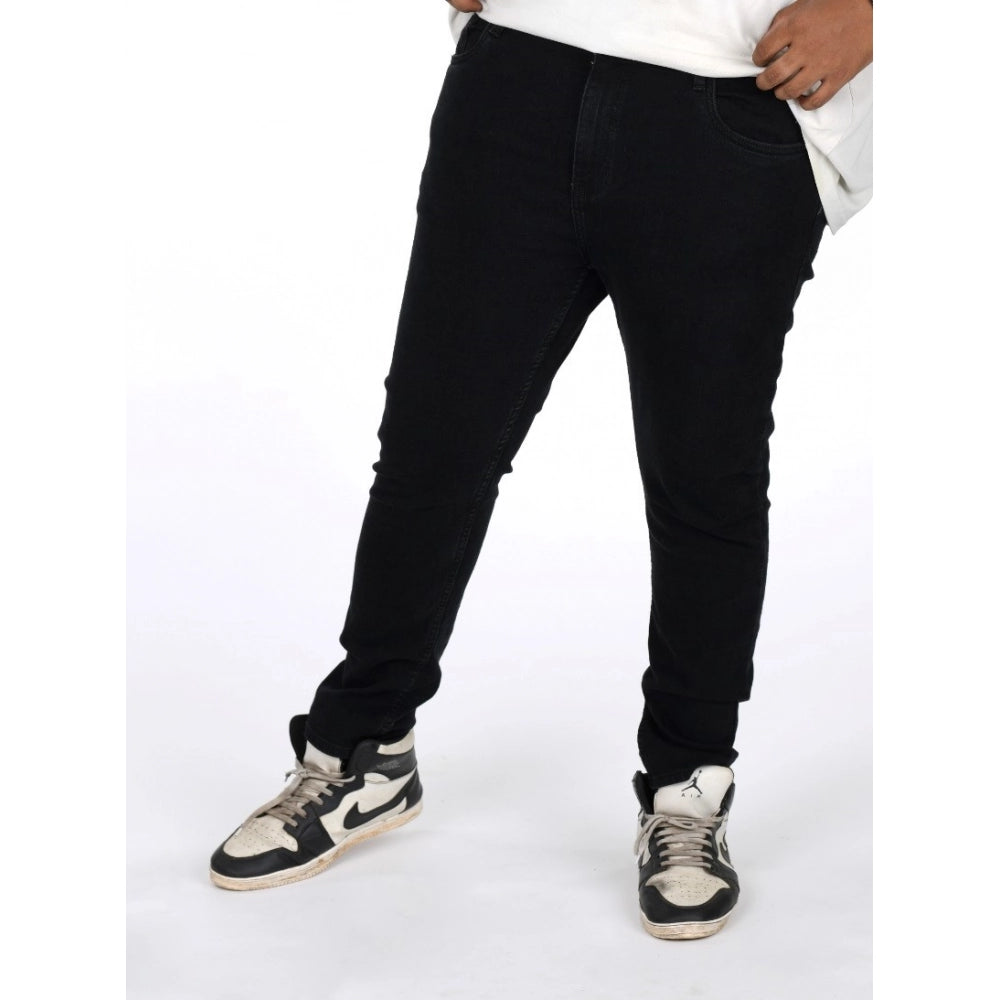 Generic Men's Cotton Blended Solid Plus Size Jeans (Black)
