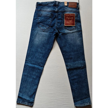 Generic Men's Cotton Blended Solid Tapered Jeans (Blue)