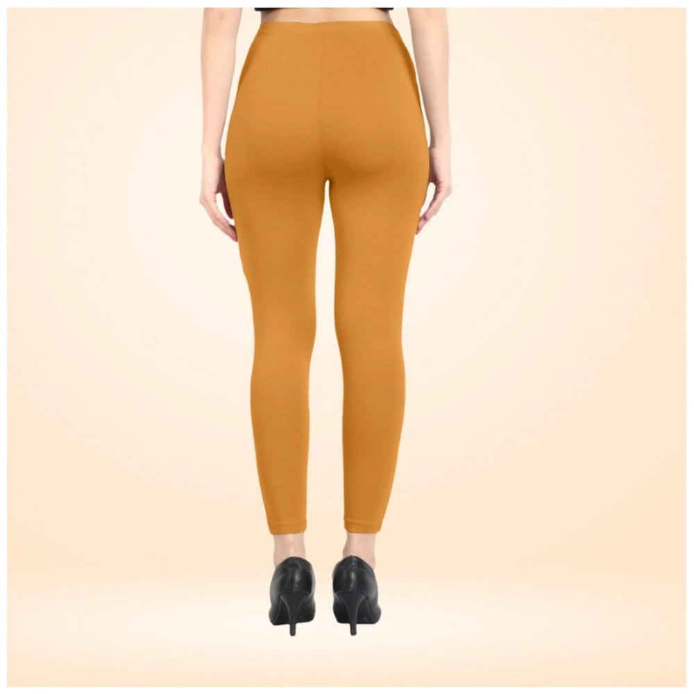 Generic Women's Cotton Blended Solid Ankle legging (Mustard Yellow)