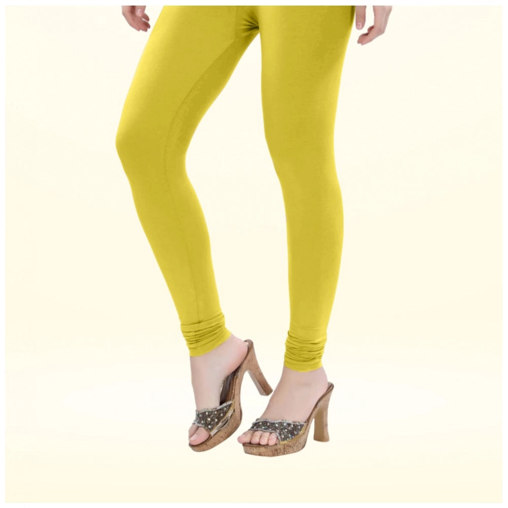 Generic Women's Cotton Blended Solid Churidar leggings (Lemon Yellow)