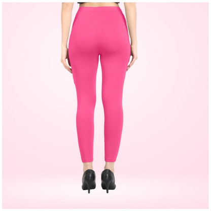 Generic Women's Cotton Blended Solid Ankle legging (Dark Pink)