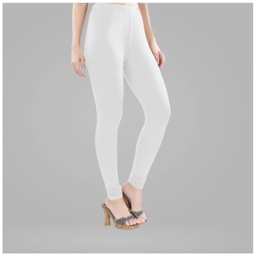 Generic Women's Cotton Blended Solid Churidar leggings (White)