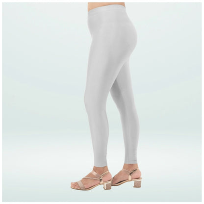 Generic Women's Cotton Blended Solid Shimmer Ankle leggings (Silver)