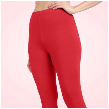 Generic Women's Cotton Blended Solid Ankle legging (Red)