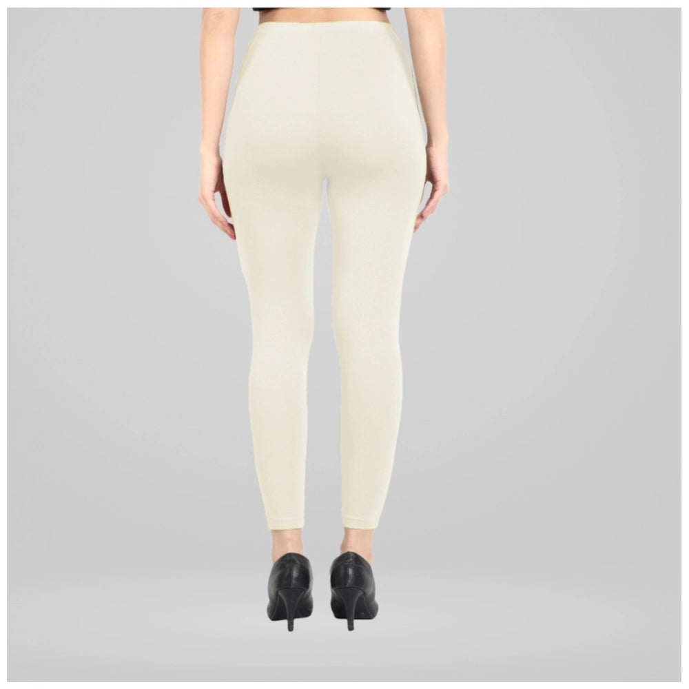 Generic Women's Cotton Blended Solid Ankle legging (Off White)