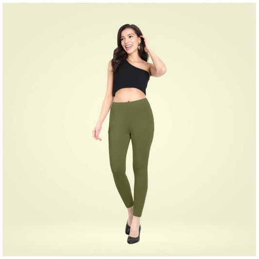 Generic Women's Cotton Blended Solid Ankle legging (Olive Green)