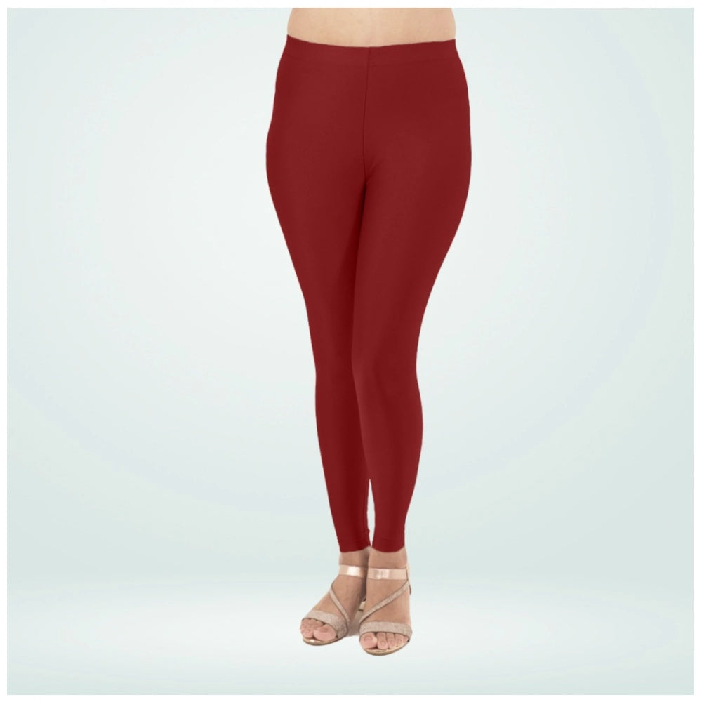 Generic Women's Cotton Blended Solid Shimmer Ankle leggings (Maroon)