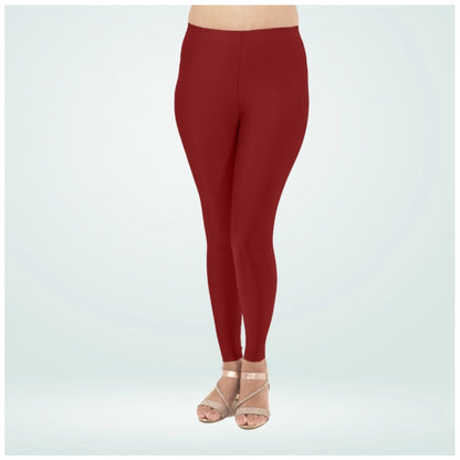 Generic Women's Cotton Blended Solid Shimmer Ankle leggings (Maroon)