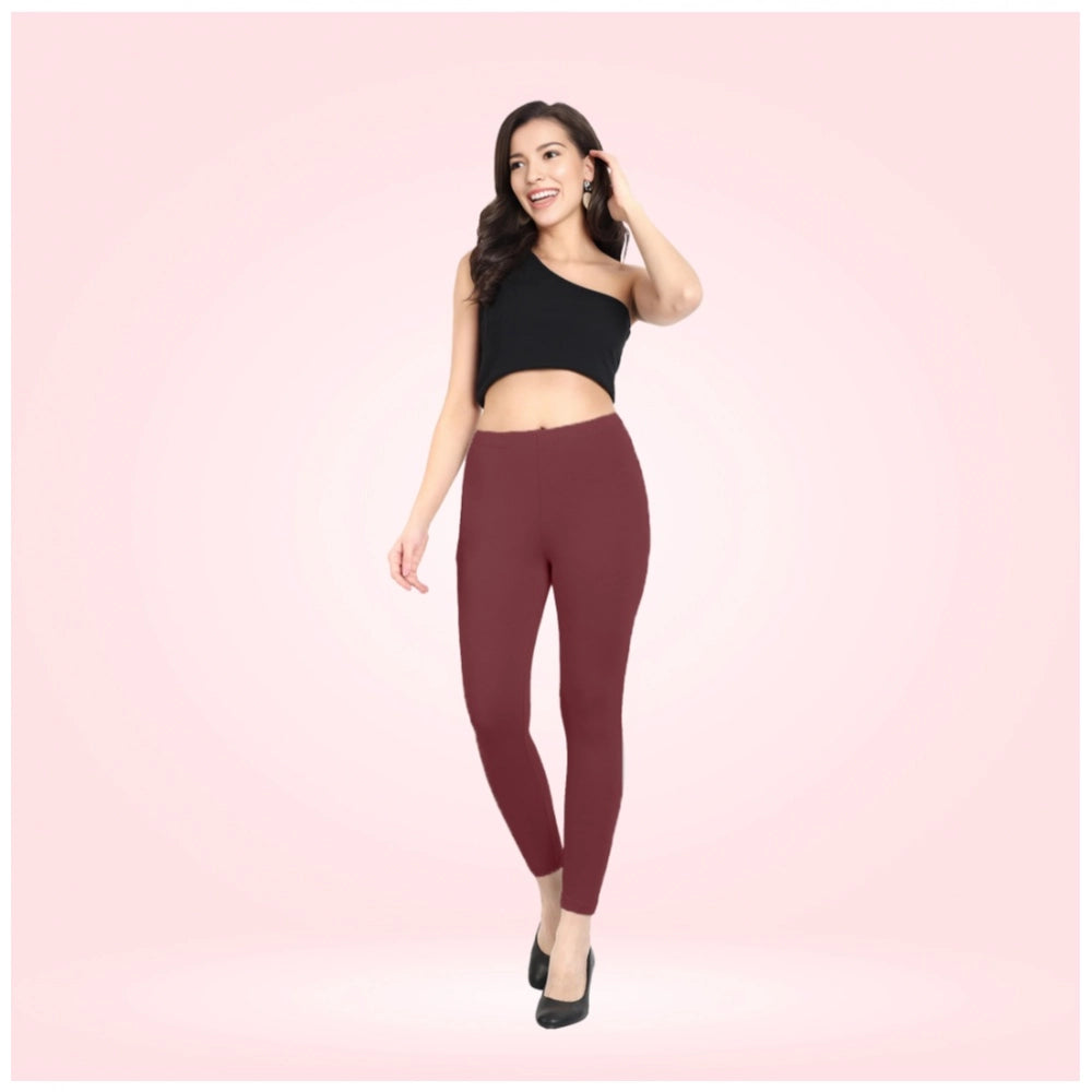 Generic Women's Cotton Blended Solid Ankle legging (Maroon)
