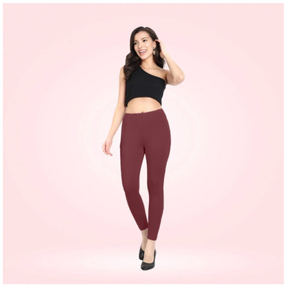 Generic Women's Cotton Blended Solid Ankle legging (Maroon)