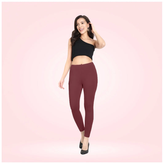 Generic Women's Cotton Blended Solid Ankle legging (Maroon)
