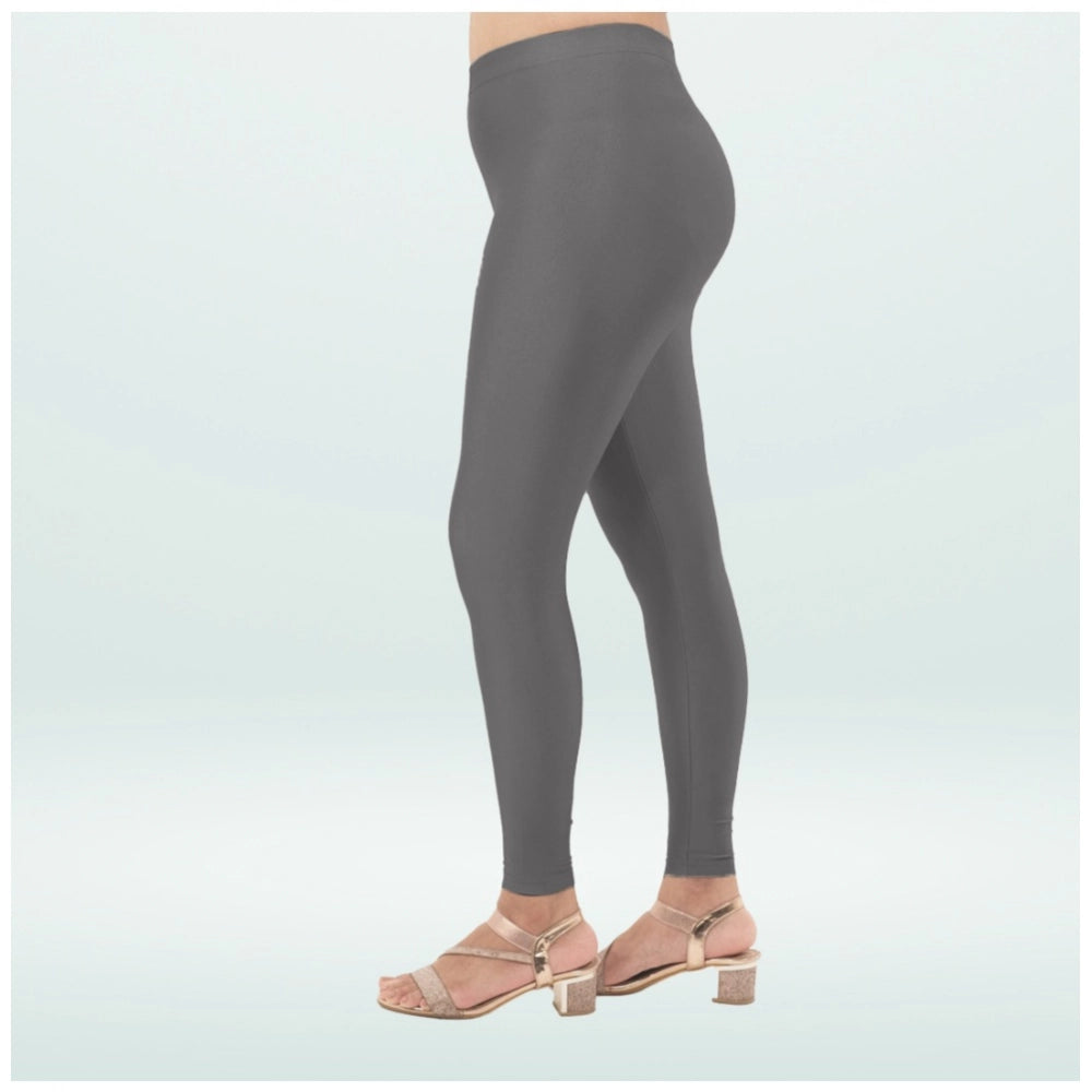 Generic Women's Cotton Blended Solid Shimmer Ankle leggings (Dark Gray)