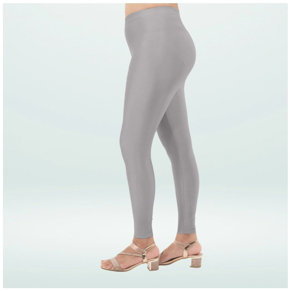 Generic Women's Cotton Blended Solid Shimmer Ankle leggings (Silver Gray)