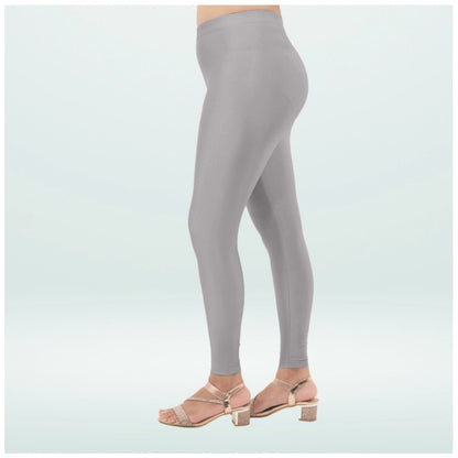 Generic Women's Cotton Blended Solid Shimmer Ankle leggings (Silver Gray)